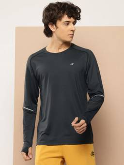 Alcis - Men Black Polyester Full Sleeves T-Shirt