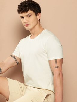 Alcis - Men White Polyester Half Sleeves T-Shirt