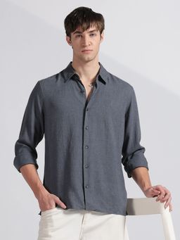 Calvin Klein - Men Grey Linen Full Sleeves Shirt
