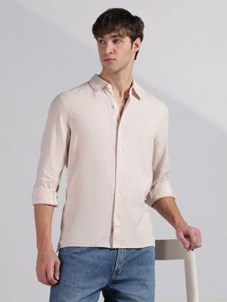 Calvin Klein - Men Beige Linen Full Sleeves Shirt