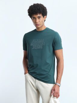 Flying Machine - Men Green Knitted Half Sleeves T-shirt