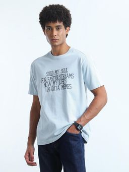 Flying Machine - Men Blue Cotton Half Sleeves T-shirt