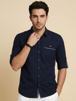 KUONS AVENUE - Men Indigo Linen Full Sleeves Shirt