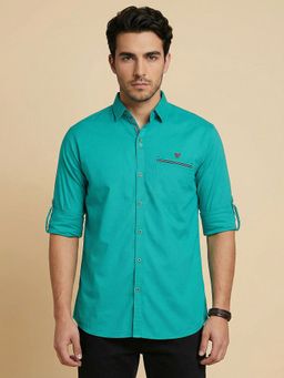 KUONS AVENUE - Men Green Linen Full Sleeves Shirt