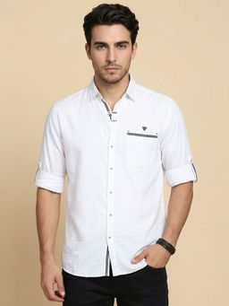 KUONS AVENUE - Men White Linen Full Sleeves Shirt