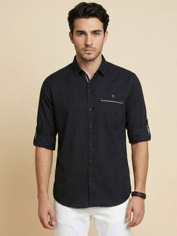 KUONS AVENUE - Men Black Linen Full Sleeves Shirt