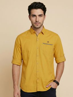 KUONS AVENUE - Men Mustard Linen Full Sleeves Shirt