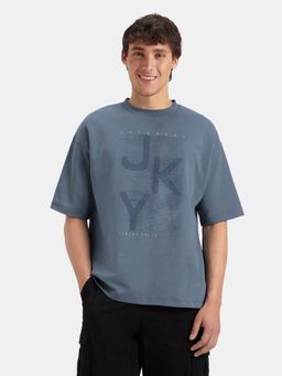 Jockey - Mz01 Men Super Combed Cotton Rich Graphic Printed Oversized T-Shirt - Blue