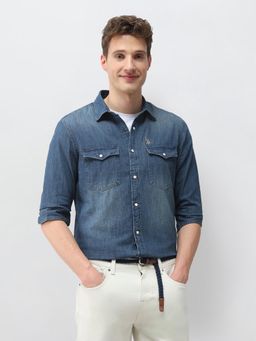U.S. Polo Assn. Denim Co. - Men Blue Cotton Full Sleeves Shirt