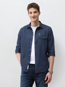 U.S. Polo Assn. Denim Co. - Men Blue Cotton Full Sleeves Shirt