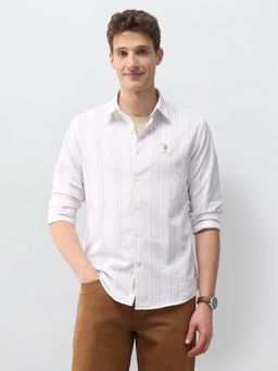U.S. Polo Assn. Denim Co. - Men Brown Cotton Full Sleeves Shirt