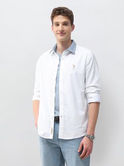 U.S. Polo Assn. Denim Co. - Men White Cotton Full Sleeves Shirt