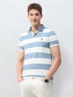 U.S. Polo Assn. Denim Co. - Men Blue Cotton Half Sleeves Polo T-shirt