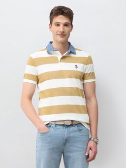 U.S. Polo Assn. Denim Co. - Men Yellow Cotton Half Sleeves Polo T-shirt