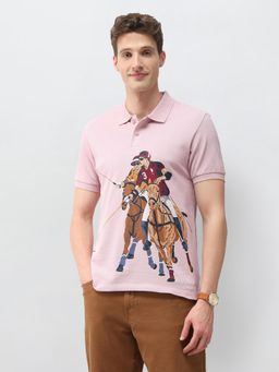U.S. Polo Assn. Denim Co. - Men Pink Cotton Half Sleeves Polo T-shirt
