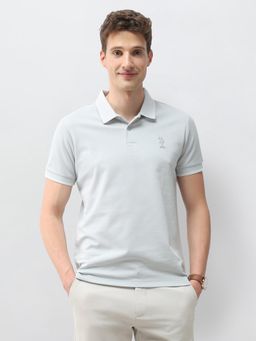 U.S. Polo Assn. Denim Co. - Men Grey Cotton Half Sleeves Polo T-shirt