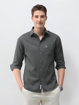 U.S. POLO ASSN. - Men Green Cotton Full Sleeves Shirt