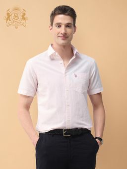 U.S. POLO ASSN. - Men Pink Cotton Half Sleeves Shirt