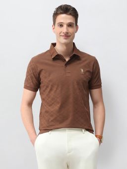 U.S. POLO ASSN. - Men Brown Cotton Half Sleeves Polo T-shirt