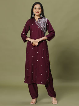 MEENA BAZAAR - Resham Embroidered Cotton Blend Kurta with Pant