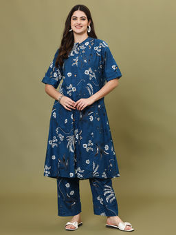 MEENA BAZAAR - Digital Floral Cotton Blend Kurta with Pant