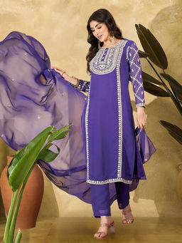 KVS FAB - Light Purple Georgette Zari Sequence Embroidered Kurta with pant & Dupatta