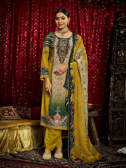 KVS FAB - Multi-Color Pure Muslin Sequence Embroidered Kurta with Pant & Dupatta