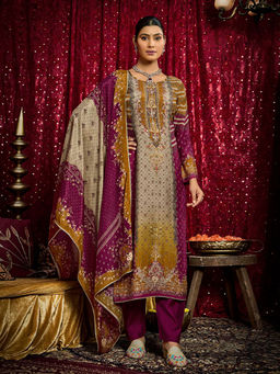 KVS FAB - Multi-Color Pure Muslin Sequence Embroidered Kurta with Pant & Dupatta