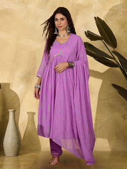 KVS FAB - Lavender Milky Georgette Foil Print Kurta with Pant & Dupatta