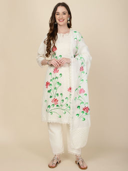 MEENA BAZAAR - Floral Printed Cotton Kurta with Pant & Dupatta