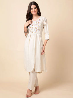 MEENA BAZAAR - Thread Embroidered Cotton Kurta with Pant