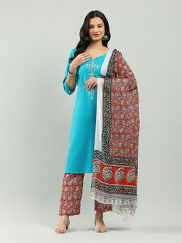 MEENA BAZAAR - Cotton Blend Kurta with Pant & Dupatta