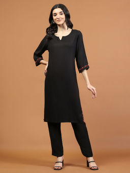 MEENA BAZAAR - Black Cotton Blend Kurta with Pant