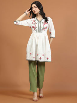 MEENA BAZAAR - Embroidered Cotton Blend Short Kurti