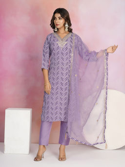 MEENA BAZAAR - Printed Cotton Blend Kurta with Pant & Dupatta