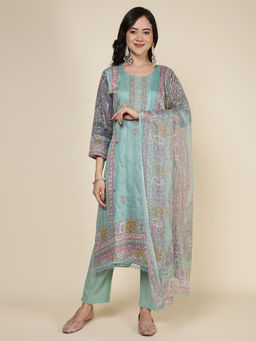 MEENA BAZAAR - Printed Cotton Blend Kurta with Pant & Dupatta