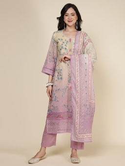 MEENA BAZAAR - Mauve Printed Cotton Blend Kurta with Pant & Dupatta