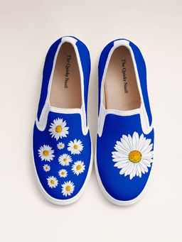The Quirky Naari - Blue Daisy Slip On Canvas Shoes