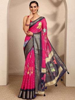 Libas - Woven Silk Pink Blend Saree with Unstitched Blouse