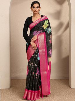 Libas - Woven Silk Black Blend Saree with Unstitched Blouse