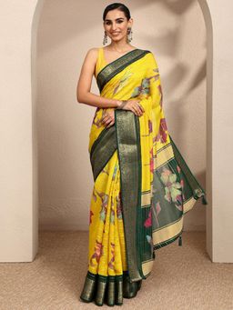 Libas - Woven Silk Yellow Blend Saree with Unstitched Blouse