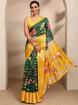 Libas - Woven Green Silk Blend Saree with Unstitched Blouse
