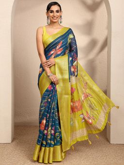 Libas - Woven Blue Silk Blend Saree with Unstitched Blouse
