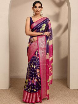 Libas - Woven Purple Silk Blend Saree with Unstitched Blouse