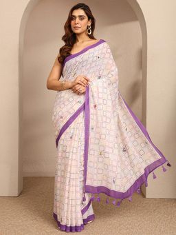 Libas - Printed Cotton Blend Saree with Unstitched Blouse