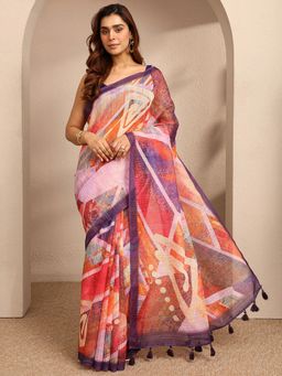 Libas - Printed Cotton Blend Saree with Unstitched Blouse
