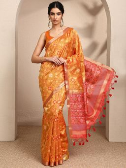 Libas - Woven Design Silk Blend Saree with Unstitched Blouse