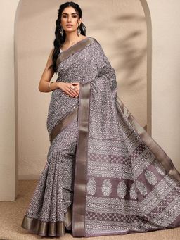 Libas - Printed Mauve Silk Blend Saree with Unstitched Blouse