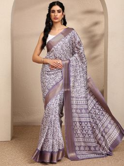 Libas - Printed Lavender Silk Blend Saree with Unstitched Blouse