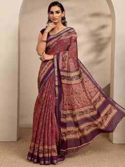 Libas - Printed Mauve Silk Blend Saree with Unstitched Blouse